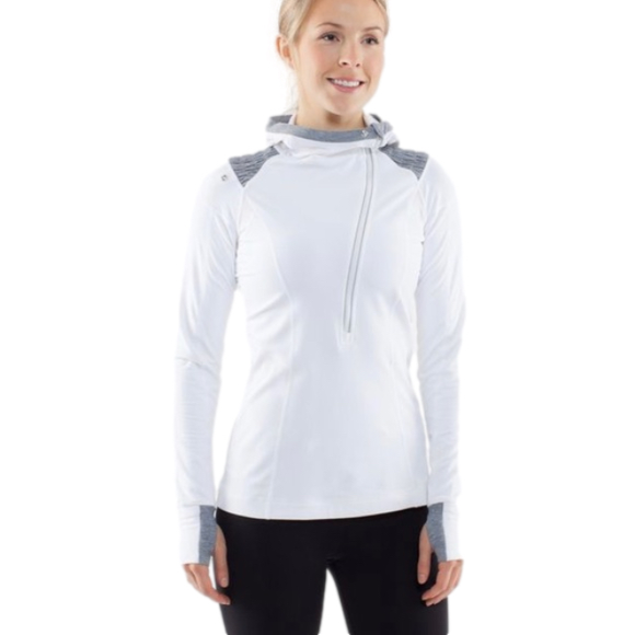 lululemon athletica Tops - Lululemon Asymmetrical Half Zip Sweater With Ponytail Hole in Hood
